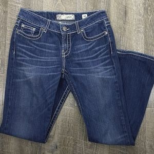 BKE Womens Culture Boot Jeans Size 30x30. 30L HEMMED Blue Thick Stitch Stretch.